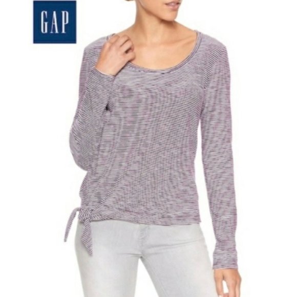 GAP Striped Easy Tee Side Tie 100% Cotton Blouse - Picture 1 of 6